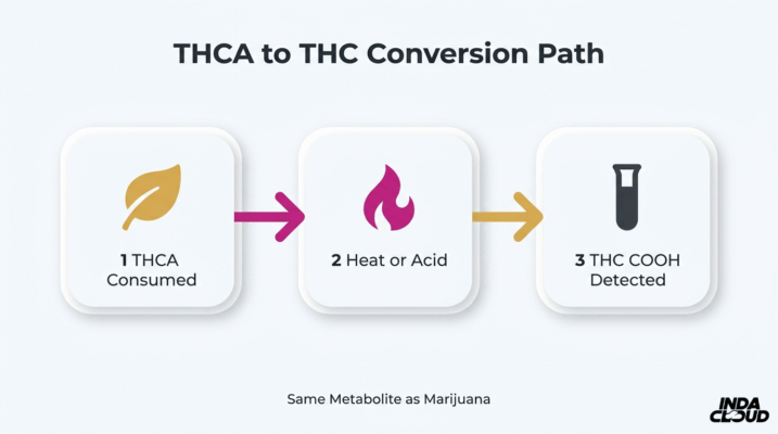 Does Thca Test Positive On Drug Tests? 1 Thca To Thc Conversion Path Showing Thca Consumed, Heat Or Acid Conversion, And Thc Cooh Metabolite Detected In Drug Testing