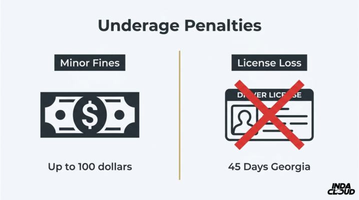 Vaping Age: How Old Do You Have To Be To Vape In 2026? 3 Underage Vaping Penalties Infographic Showing Minor Fines And Possible Driver License Suspension Consequences